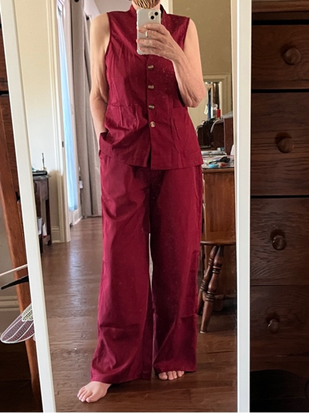 Sleeveless Wide-Leg Jumpsuit in Burgundy Large